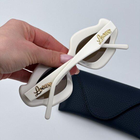 Loewe Men BRAND NEW Sunglasses LW40109U 21E CURVY Shiny Ivory Brown Geometric - Picture 4 of 12